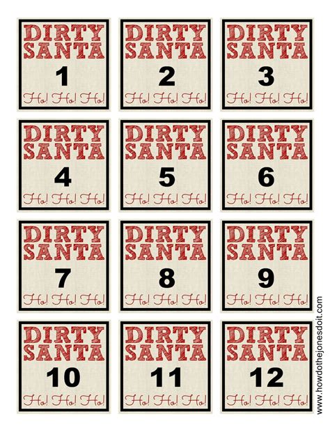 dirty santa printable numbers.
